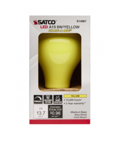 Satco S14987 - 8A19/YELLOW/E26/120V - "Chase-A-Bug" LED Bulb
