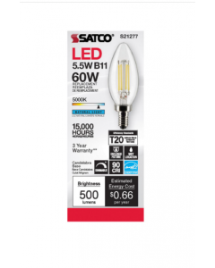 Satco S21277 LED B11 Bulb - 5.5B11/LED/950/CL/120V/E12